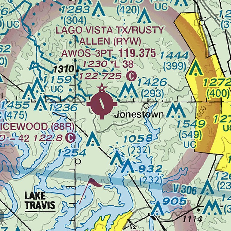 VFR sectional chart — Lago Vista Airport (KRYW)